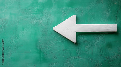 A large white arrow points to the left, set against a green background, creating a bold and clear visual contrast.
