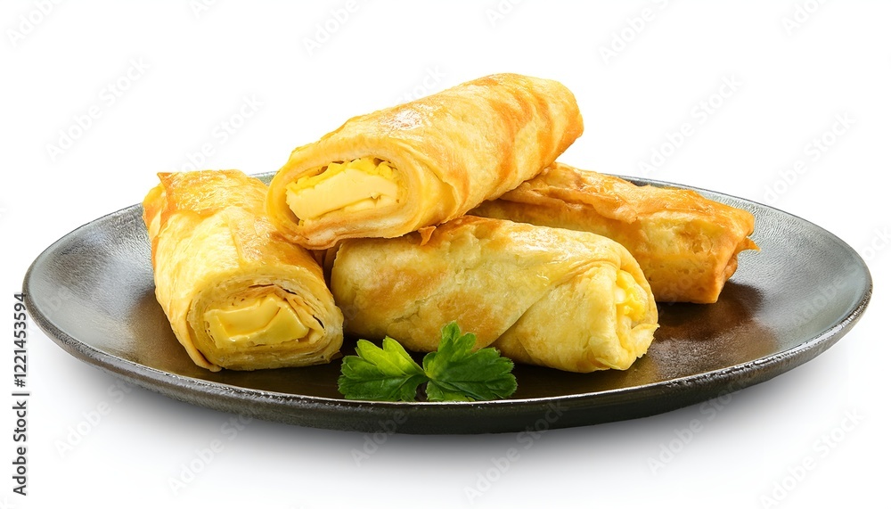 Golden and crispy egg rolls neatly arranged, isolated on a white transparent background. Perfect for food, snack, and appetizer-related themes. Golden and crispy egg rolls neatly arranged, isolated on a white transparent background. Perfect for food, snack, and appetizer-related themes.