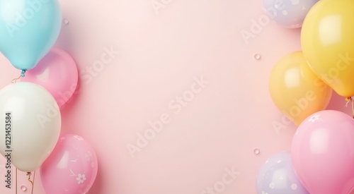 Many balloons that are on a pink wall
