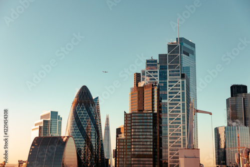 Fototapeta Naklejka Na Ścianę i Meble -  Rooftop view looking over London City during sunset 