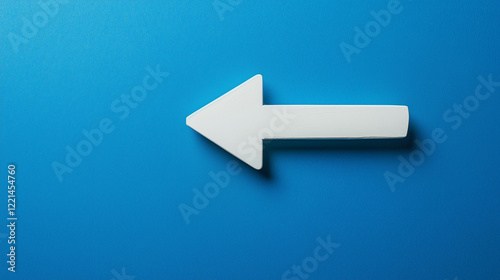 A large white arrow points to the left, set against a blue background, creating a bold and clear visual contrast.