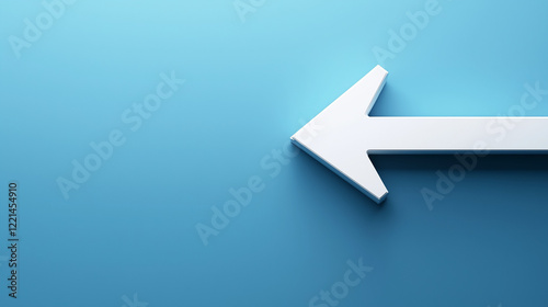 A large white arrow points to the left, set against a blue background, creating a bold and clear visual contrast.
