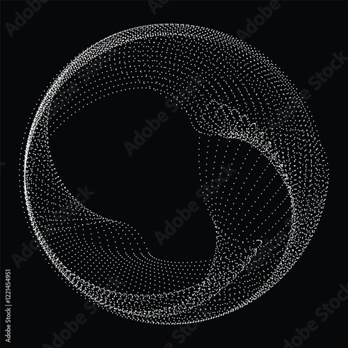 Dots in blob Form . Rotate dots circles Vector Illustration .Lots of halftones form a ring . Design element . Various halftone dots forming round frame . Liquid blob shape.Abstract Geometric dot art 