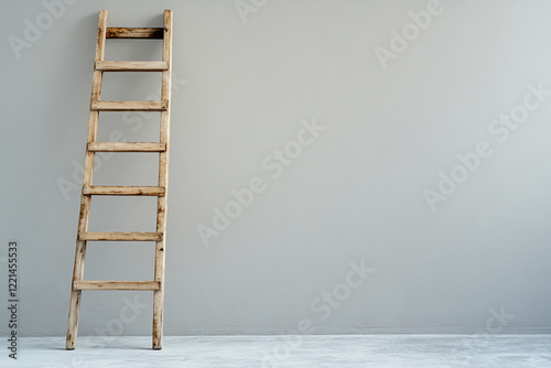 Wooden ladder on a plain background with soft light. Business background