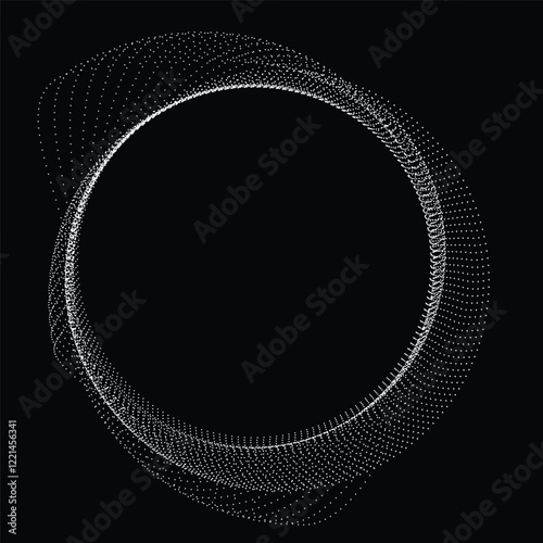 Dots in blob Form . Rotate dots circles Vector Illustration .Lots of halftones form a ring . Design element . Various halftone dots forming round frame . Liquid blob shape.Abstract Geometric dot art 