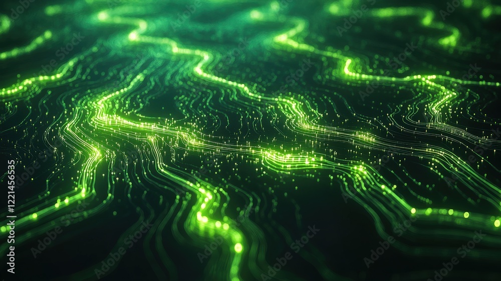 Naklejka premium Luminous Green Abstract Wave Patterns