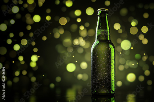 Botellin de cerveza sobre fondo de burbujas