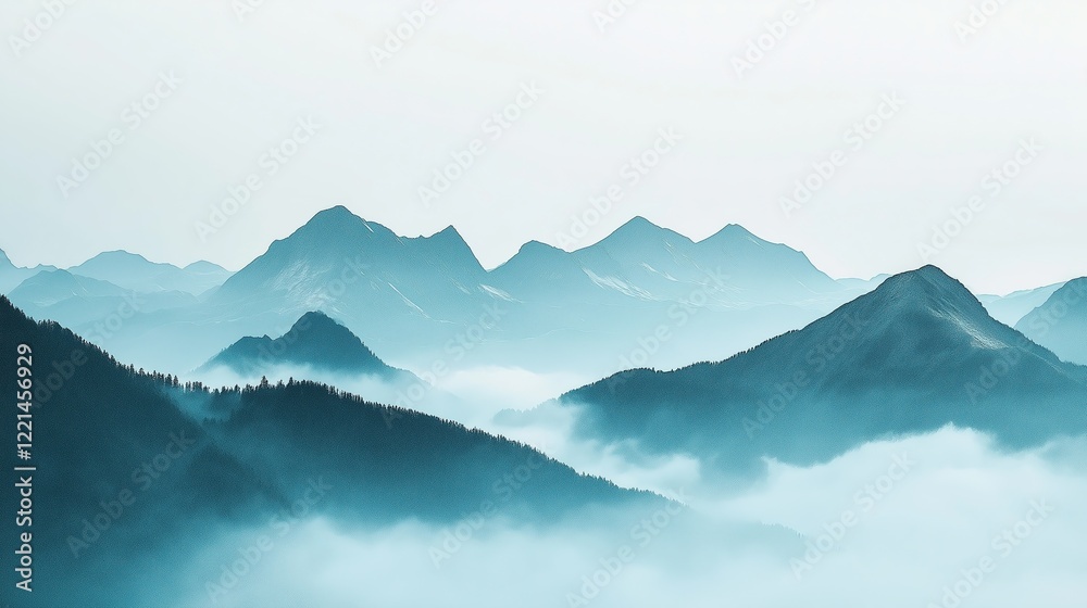 Obraz premium The mountains are covered in a thick layer of fog