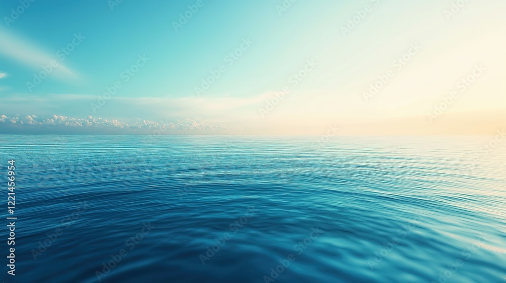Fototapeta premium The ocean is calm and blue, with a few clouds in the sky