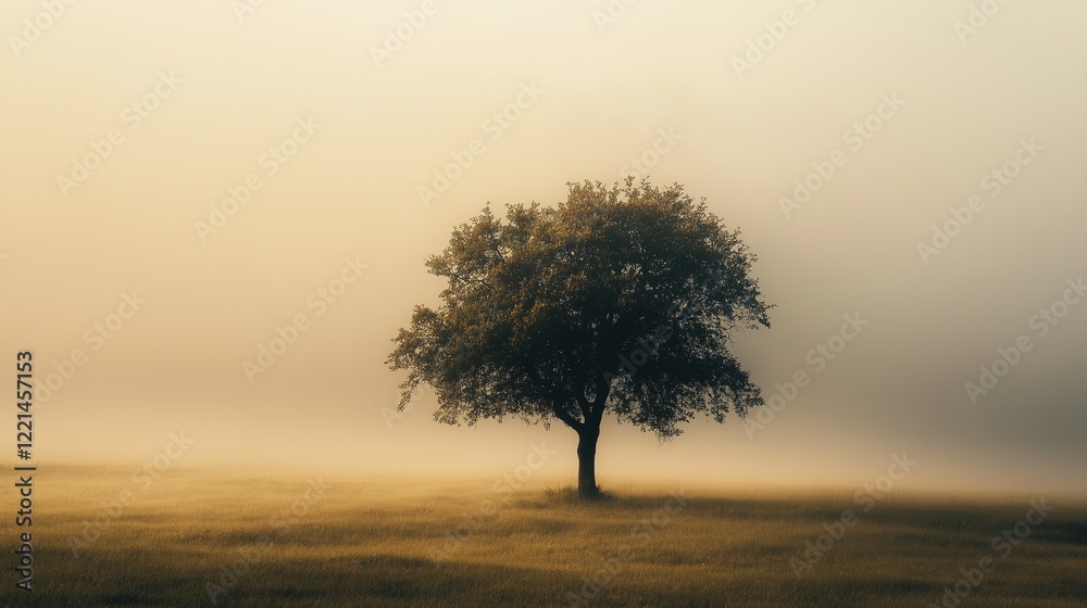 Obraz premium A tree stands alone in a field of tall grass