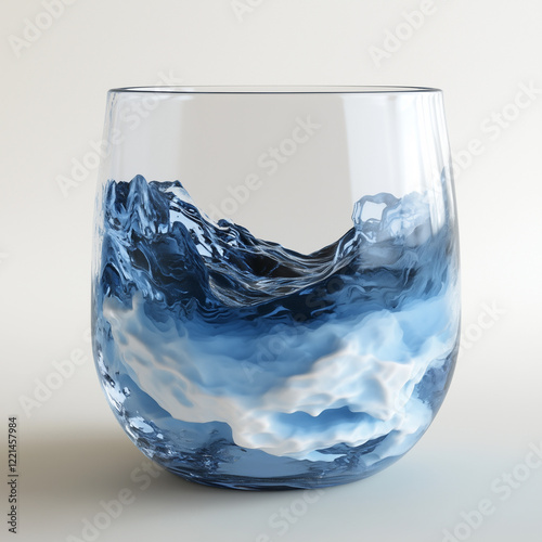 Vaso de agua, con agua simulando el oceano