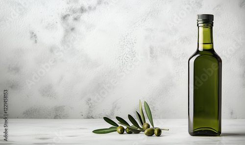 Botella de aceite sobre fondo blanco