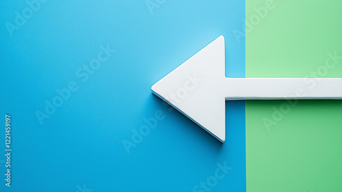 A large white arrow points to the left, set against a green/blue background, creating a bold and clear visual contrast.
