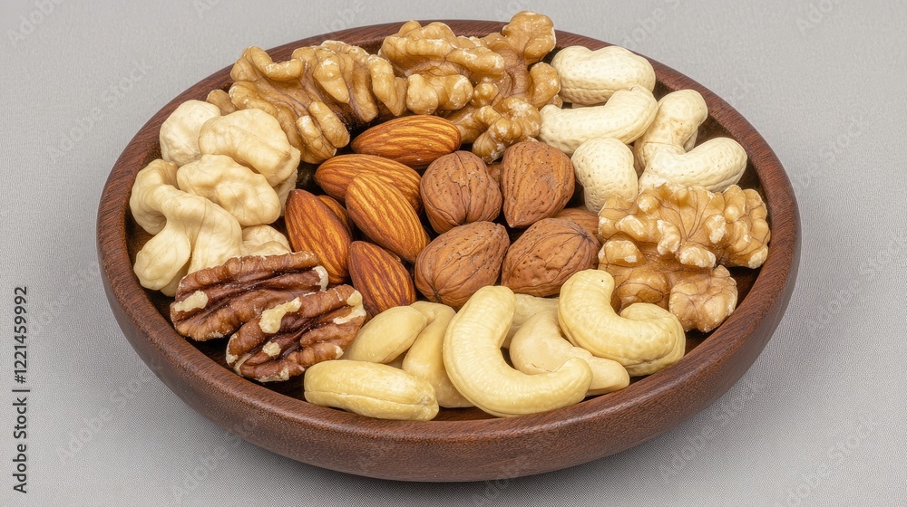 Assorted Nuts in a Brown Bowl Almonds, Walnuts, Cashews, and Pecans Assorted Nuts in a Brown Bowl Almonds, Walnuts, Cashews, and Pecans