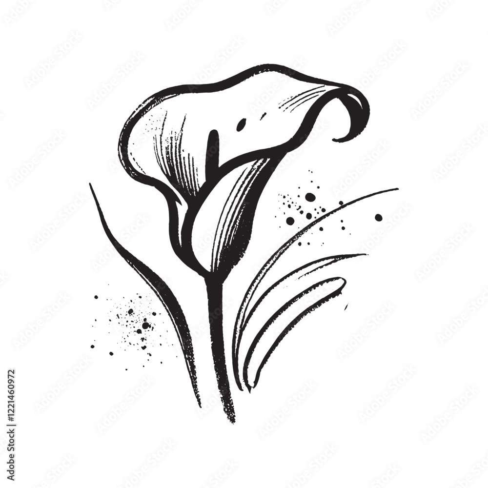 Obraz premium Elegant hand-drawn calla lily flower with leaves, minimalist vector