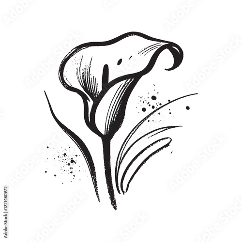 Elegant hand-drawn calla lily flower with leaves, minimalist vector