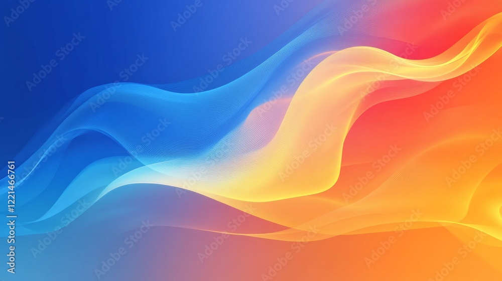 vibrant abstract background banner featuring waves of smoke in shades of blue, orange, and yellow. The movement of hot and cold air in the atmosphere vibrant abstract background banner featuring waves of smoke in shades of blue, orange, and yellow. The movement of hot and cold air in the atmosphere