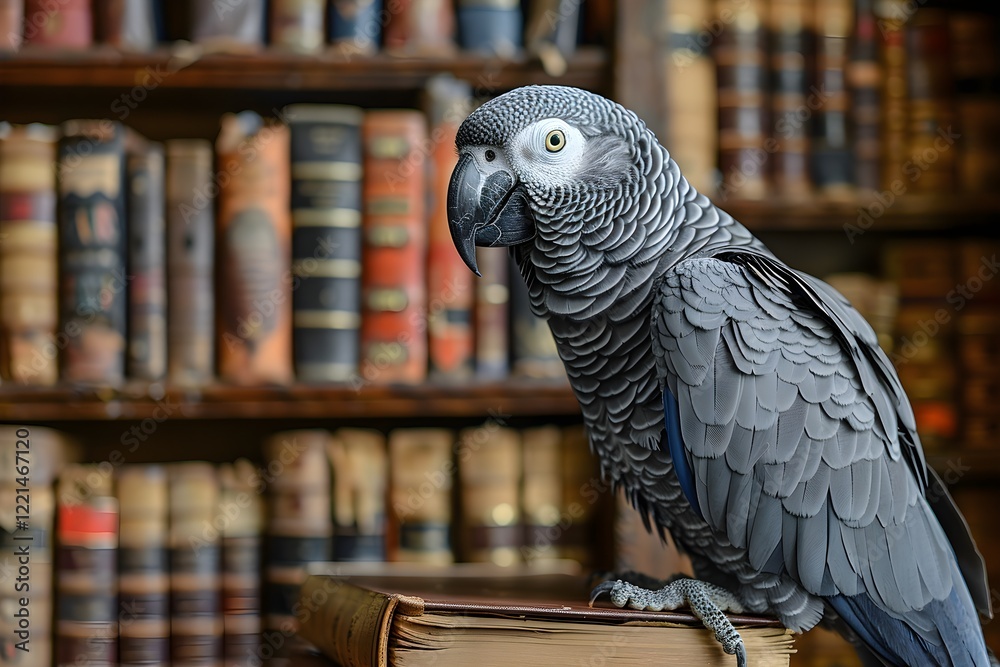 Obraz premium A parrot sitting on top of a stack of books