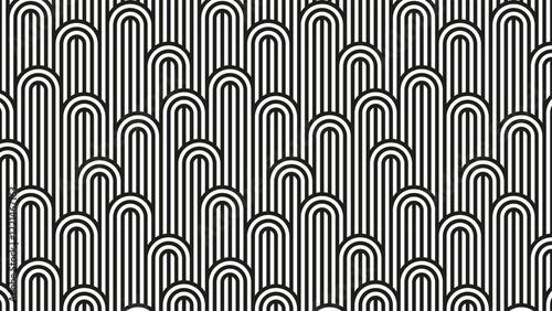 Seamless pattern with twisted lines, vector linear tiling background, stripy weaving, optical maze, twisted stripes. Black and white design.