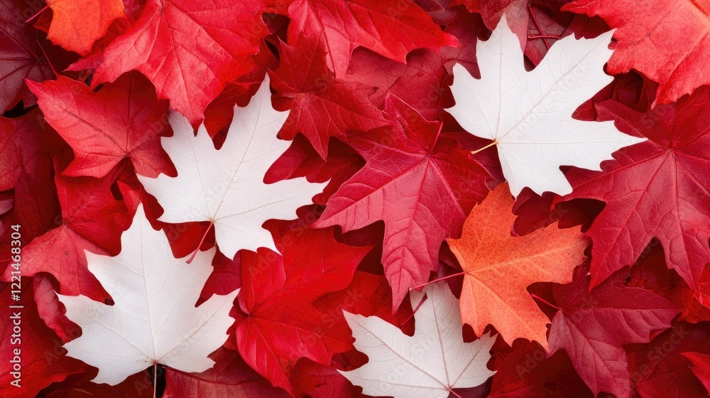 Fototapeta premium Red And White Maple Leaves Autumn Background Texture