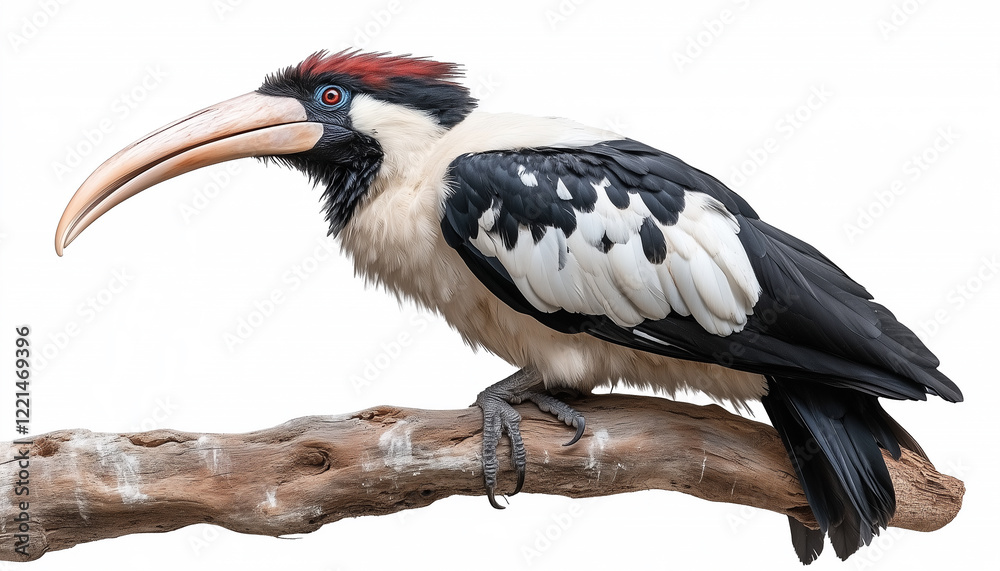 Obraz premium Oriental pied hornbill perched on branch isolated on white background in high resolution detail