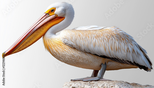 American White Pelican captured in stunning detail on a white background in high resolution photo