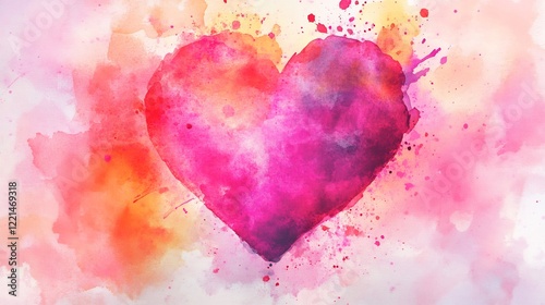 Magenta peach watercolor splashes forming a heart artistic and modern ideal for romantic love designs or festive visuals