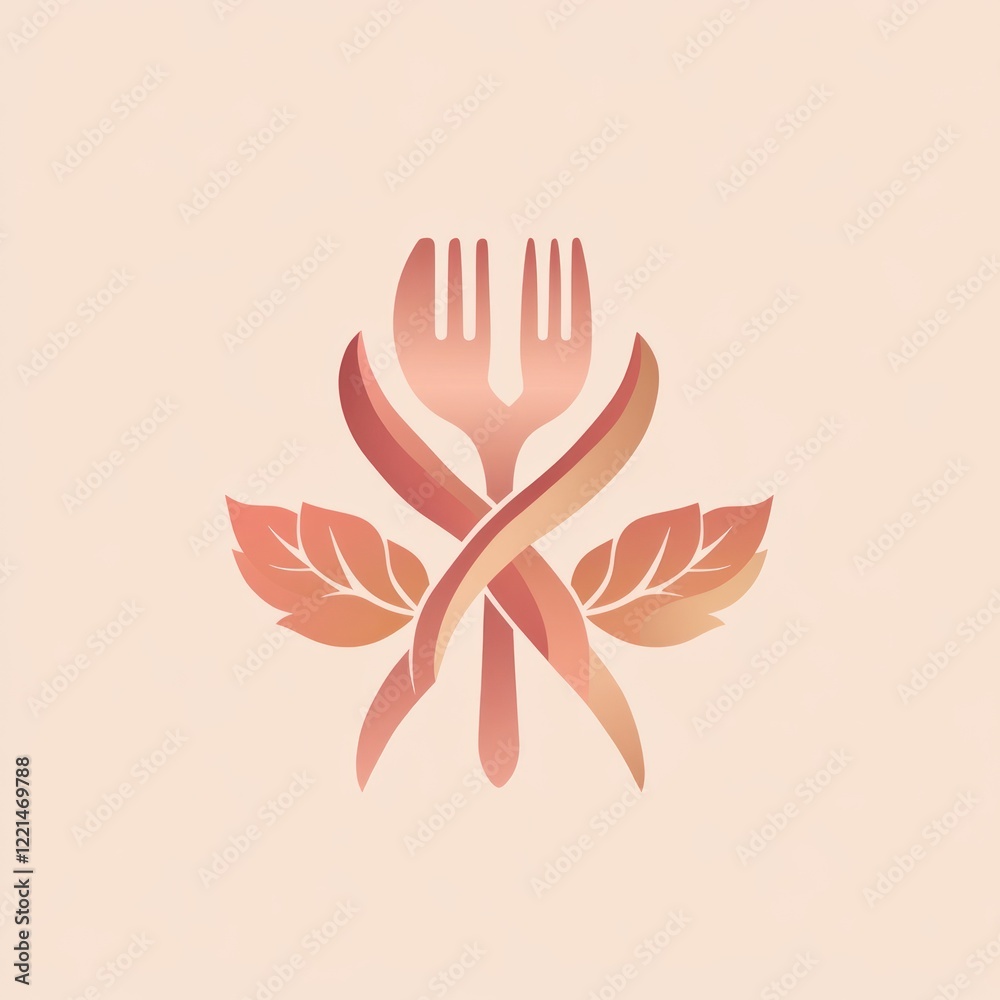 Fototapeta premium Elegant restaurant logo with crossed forks and leaves. Possible use in marketing materials