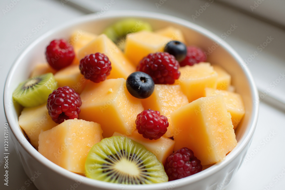 Vibrant fresh fruit salad with melon, berries, and kiwi Vibrant fresh fruit salad with melon, berries, and kiwi
