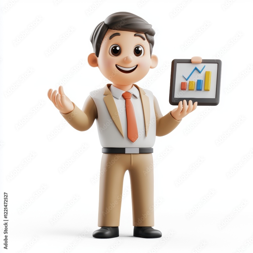3D icon cartoon businessman giving a presentation, isolated on a white background --quality 2 3D icon cartoon businessman giving a presentation, isolated on a white background --quality 2