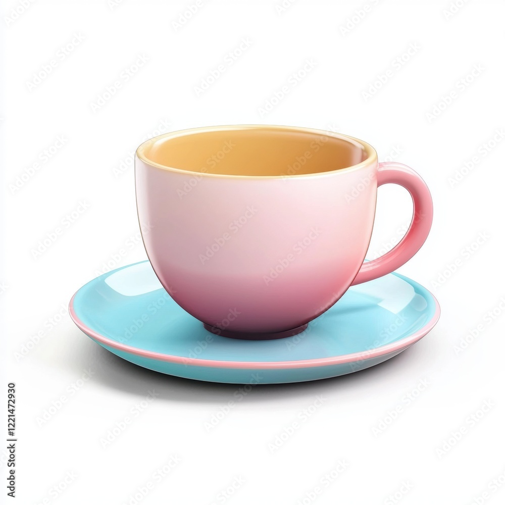 3D icon cartoon cup with a saucer, isolated on a white background --quality 2 3D icon cartoon cup with a saucer, isolated on a white background --quality 2