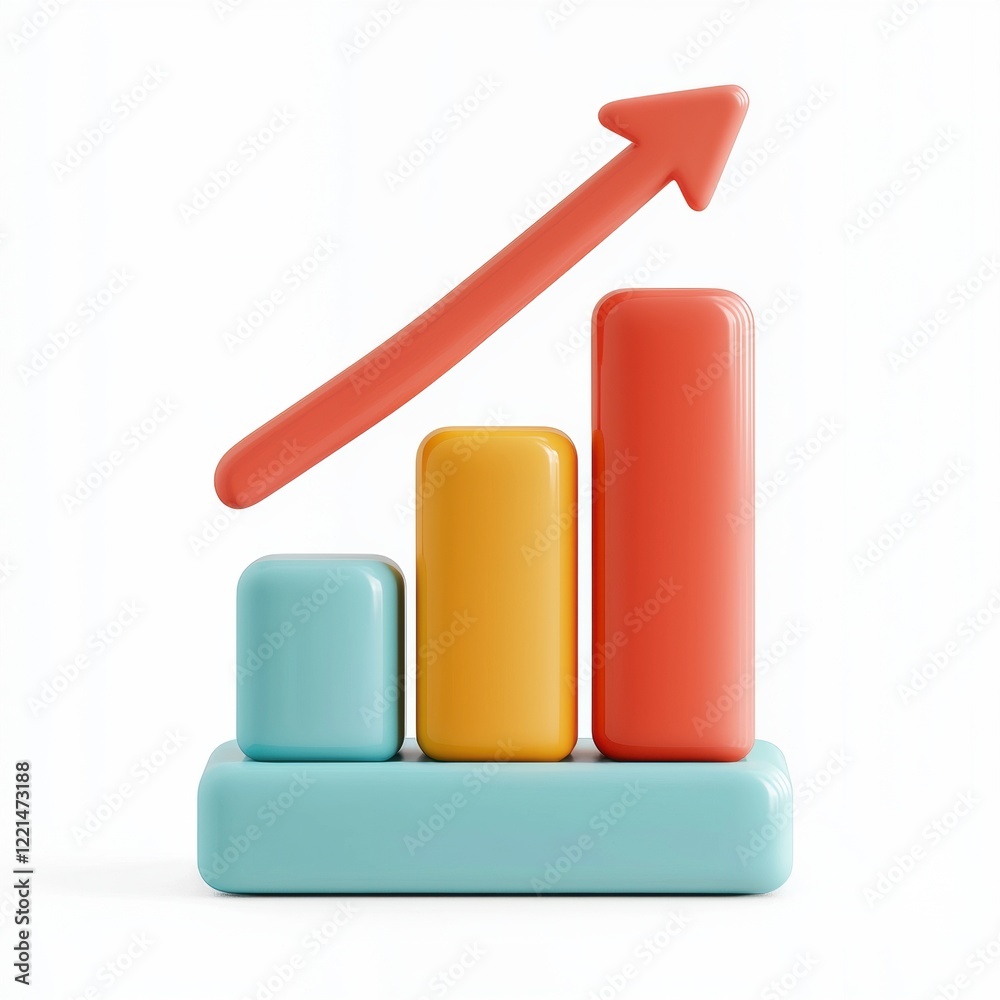 3D icon cartoon bar chart with an upward arrow, isolated on a white background --quality 2 3D icon cartoon bar chart with an upward arrow, isolated on a white background --quality 2