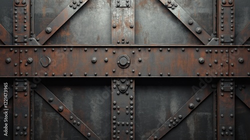 Industrial riveted steel beams with rustic weathered metal texture