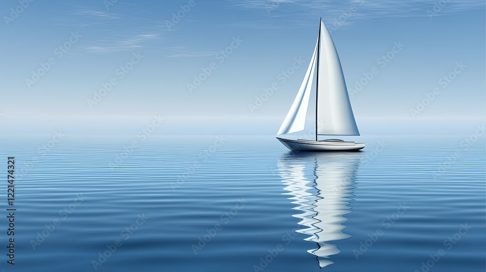 Obraz premium White Sailboat on Calm Blue Ocean Under Bright Sky