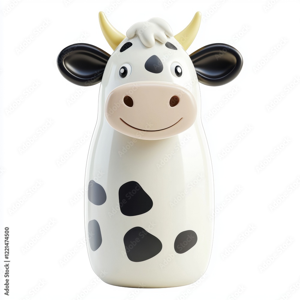 3D icon cartoon bottle of milk with a cow logo, isolated on a white background --quality 2 3D icon cartoon bottle of milk with a cow logo, isolated on a white background --quality 2