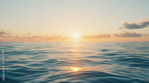 Sunset over calm ocean waves reflecting golden light