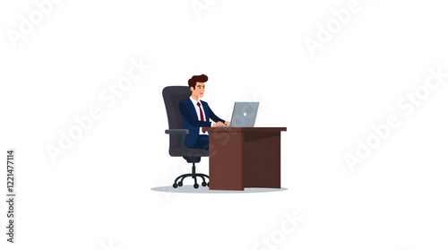 Wallpaper Mural Businessman sitting at a desk in an office environment. The man is dressed in a formal suit and tie, indicating a professional setting. He is seated on a red office chair and is working on a laptop Torontodigital.ca