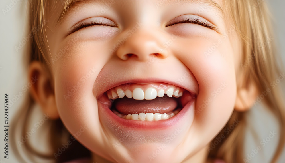Fototapeta premium Laughing baby child teeth.