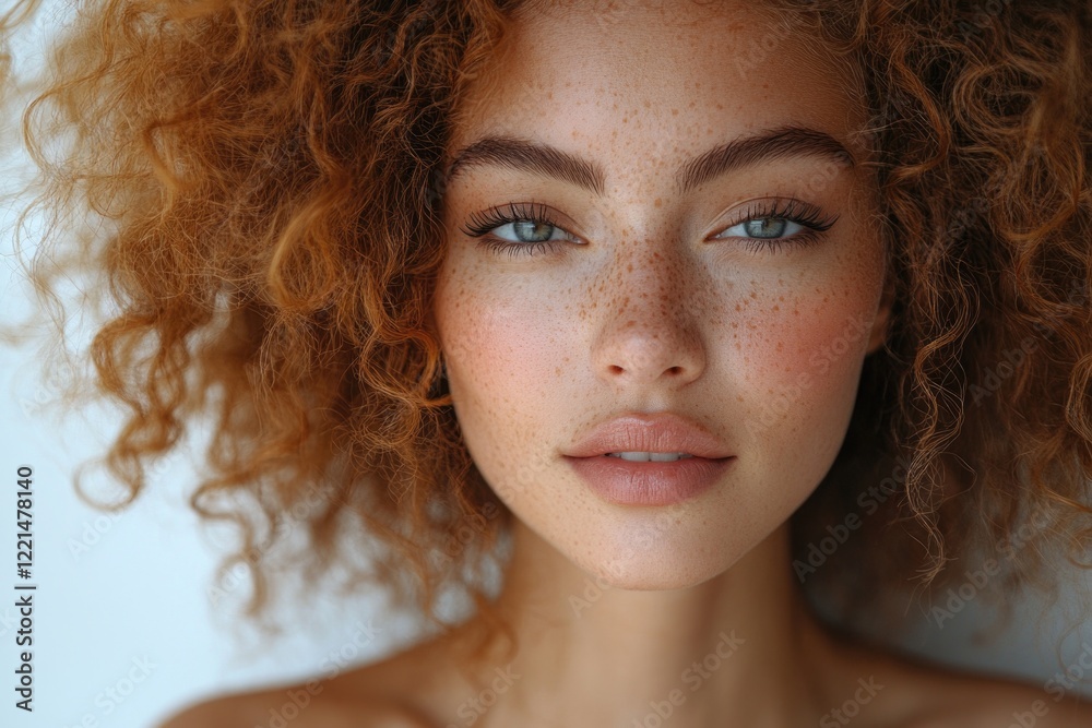Close-up portrait of a woman with distinct freckles on her face Close-up portrait of a woman with distinct freckles on her face