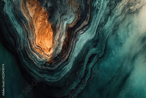 Wallpaper Mural Abstract swirls of teal and gold, resembling a deep ocean or ancient rock formation. Torontodigital.ca