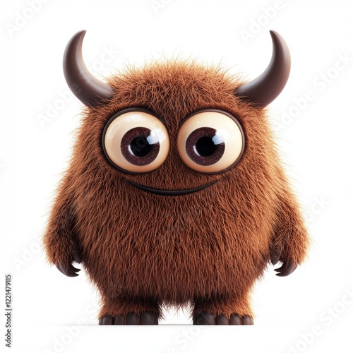 3D icon cartoon cute fluffy monster with big round eyes, isolated on a white background --quality 2