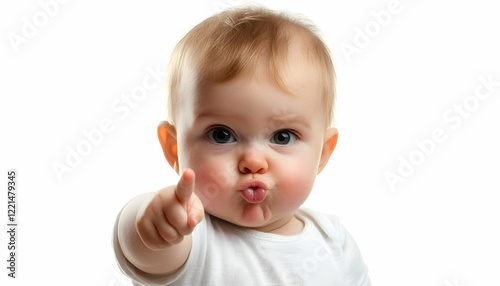 Lovely baby pointing to choose and press transparent background