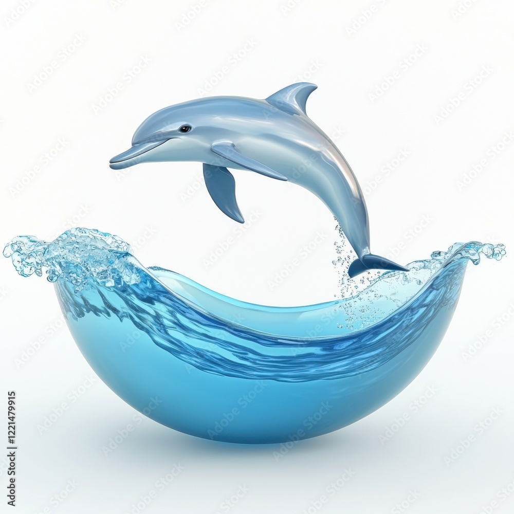 Obraz premium 3D icon cartoon dolphin jumping out of water, isolated on a white background --quality 2