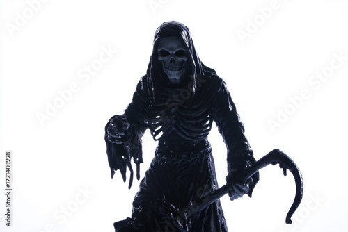 A person dressed in black holds a scythe, symbolizing mourning or death photo