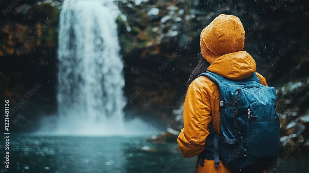 A person standing at the edge of a waterfall A person standing at the edge of a waterfall