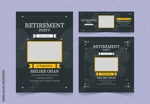 Set of Retirement Party Invitation Design Template. Happy retirement flyer, square banner, facebook cover and a4 poster vector design.