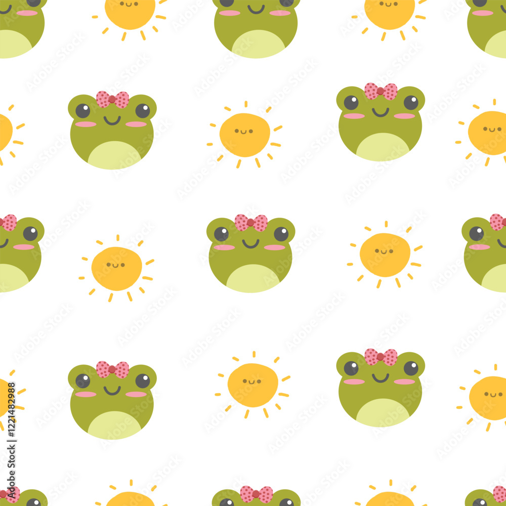 Fototapeta premium Hand drawn cute frog seamless pattern. Suitable for use for children's and baby product, backdrop, wrapping paper, and also printed on fabrics for clothes, t-shirts, blankets, textiles, etc