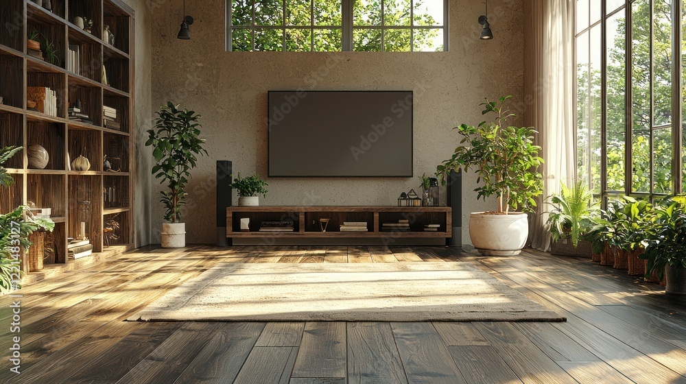 Fototapeta premium Modern Living Room Interior Design with Natural Light and Plants