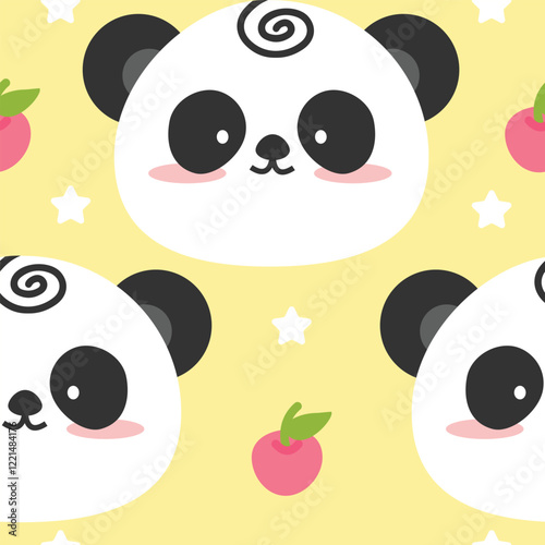 Hand drawn cute panda seamless pattern. Suitable for use for children's and baby product, backdrop, wrapping paper, and also printed on fabrics for clothes, t-shirts, blankets, textiles, etc photo