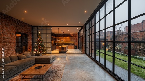 Modern Loft Apartment with Industrial Design and Christmas Tree